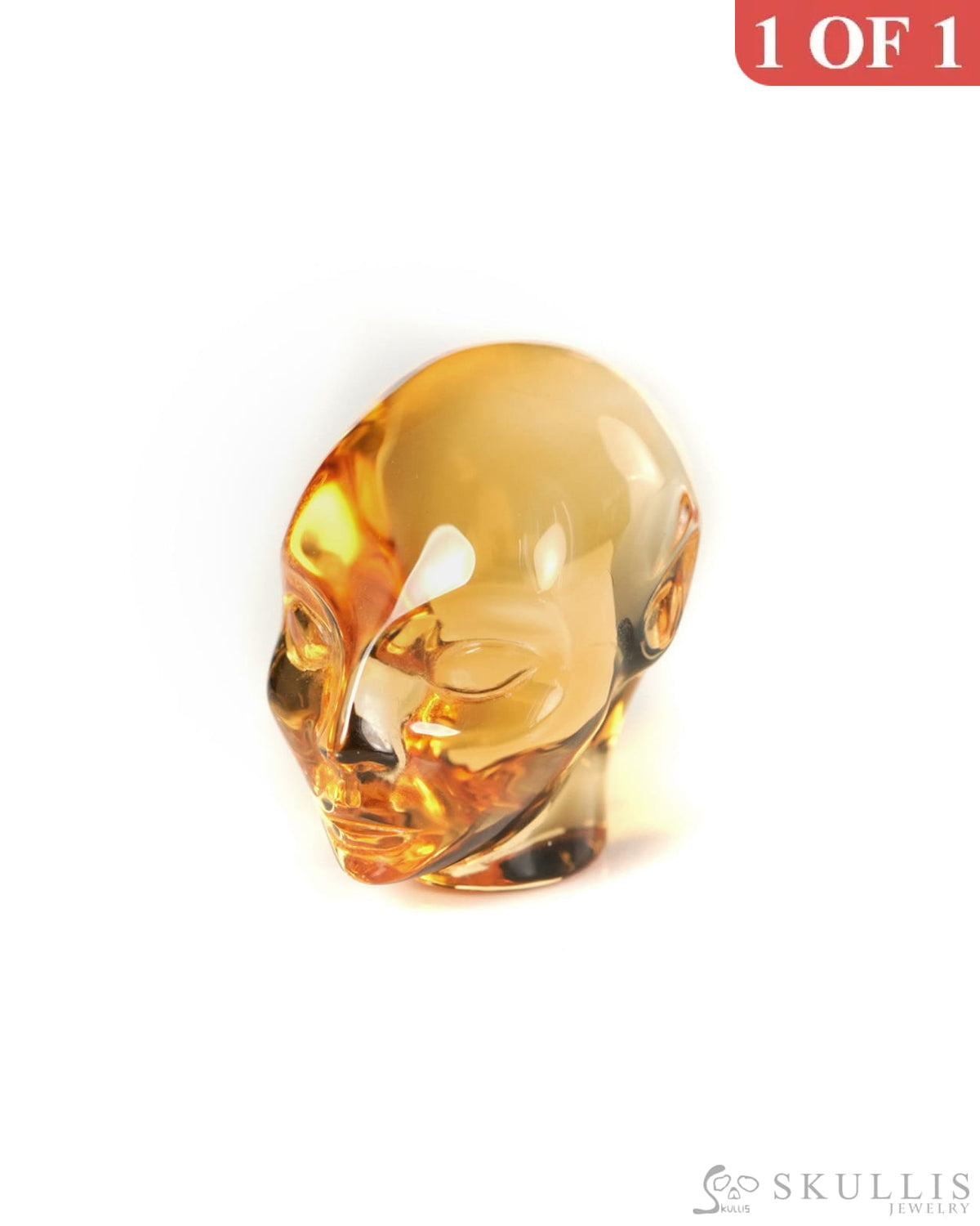 1.0’’ Citrine Hand Carved Gem Elf Skullis Realistic - 9900534 - Tiny Gemstone Skull