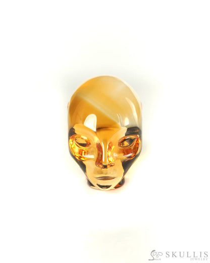 1.0’’ Citrine Hand Carved Gem Elf Skullis Realistic - 9900534 - Tiny Gemstone Skull