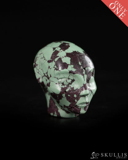 1.0’’ Spiderweb Turquoise (Matrix Turquoise) Hand Carved Gem Elf Skullis Realistic - 9900361 - Tiny Gemstone Skull