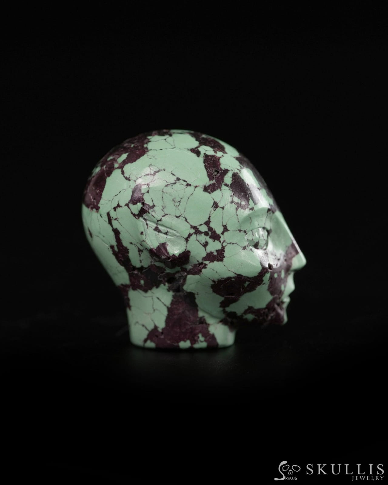 1.0’’ Spiderweb Turquoise (Matrix Turquoise) Hand Carved Gem Elf Skullis Realistic - 9900361 - Tiny Gemstone Skull