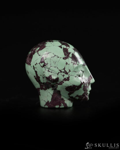 1.0’’ Spiderweb Turquoise (Matrix Turquoise) Hand Carved Gem Elf Skullis Realistic - 9900361 - Tiny Gemstone Skull