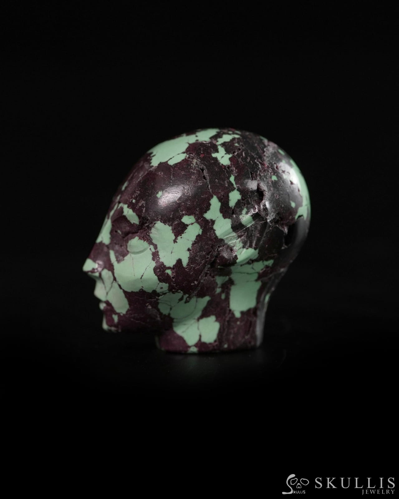 1.0’’ Spiderweb Turquoise (Matrix Turquoise) Hand Carved Gem Elf Skullis Realistic - 9900361 - Tiny Gemstone Skull