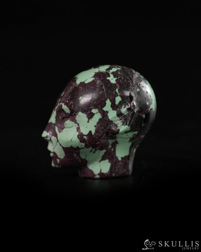 1.0’’ Spiderweb Turquoise (Matrix Turquoise) Hand Carved Gem Elf Skullis Realistic - 9900361 - Tiny Gemstone Skull