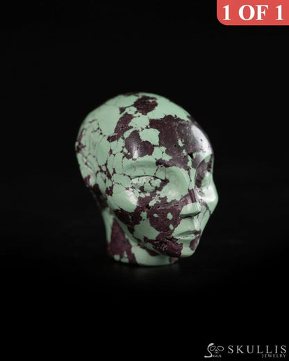 1.0’’ Spiderweb Turquoise (Matrix Turquoise) Hand Carved Gem Elf Skullis Realistic - 9900361 - Tiny Gemstone Skull