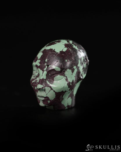 1.0’’ Spiderweb Turquoise (Matrix Turquoise) Hand Carved Gem Elf Skullis Realistic - 9900361 - Tiny Gemstone Skull