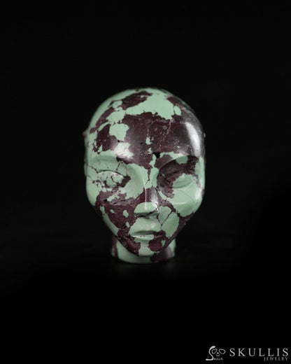1.0’’ Spiderweb Turquoise (Matrix Turquoise) Hand Carved Gem Elf Skullis Realistic - 9900361 - Tiny Gemstone Skull