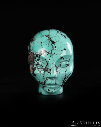 1.0’’ Spiderweb Turquoise (Matrix Turquoise) Hand Carved Gem Elf Skullis Realistic - 9900363 - Tiny Gemstone Skull