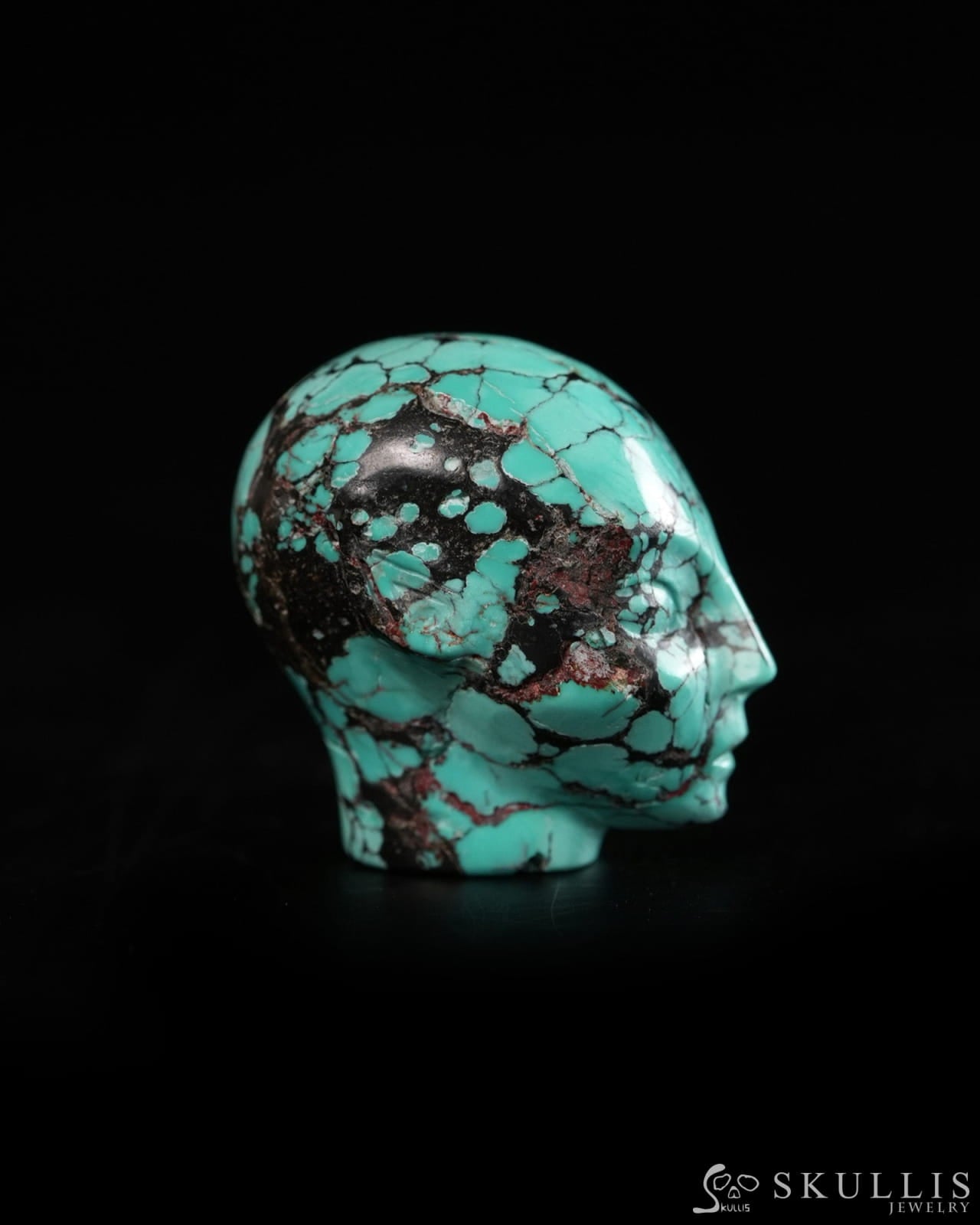 1.0’’ Spiderweb Turquoise (Matrix Turquoise) Hand Carved Gem Elf Skullis Realistic - 9900363 - Tiny Gemstone Skull