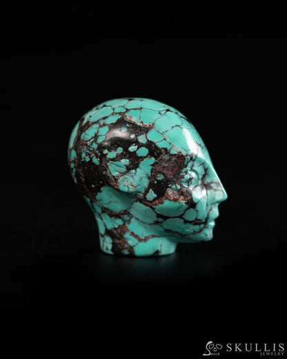 1.0’’ Spiderweb Turquoise (Matrix Turquoise) Hand Carved Gem Elf Skullis Realistic - 9900363 - Tiny Gemstone Skull
