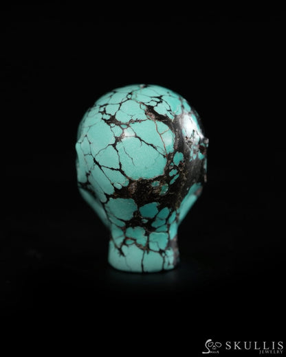 1.0’’ Spiderweb Turquoise (Matrix Turquoise) Hand Carved Gem Elf Skullis Realistic - 9900363 - Tiny Gemstone Skull