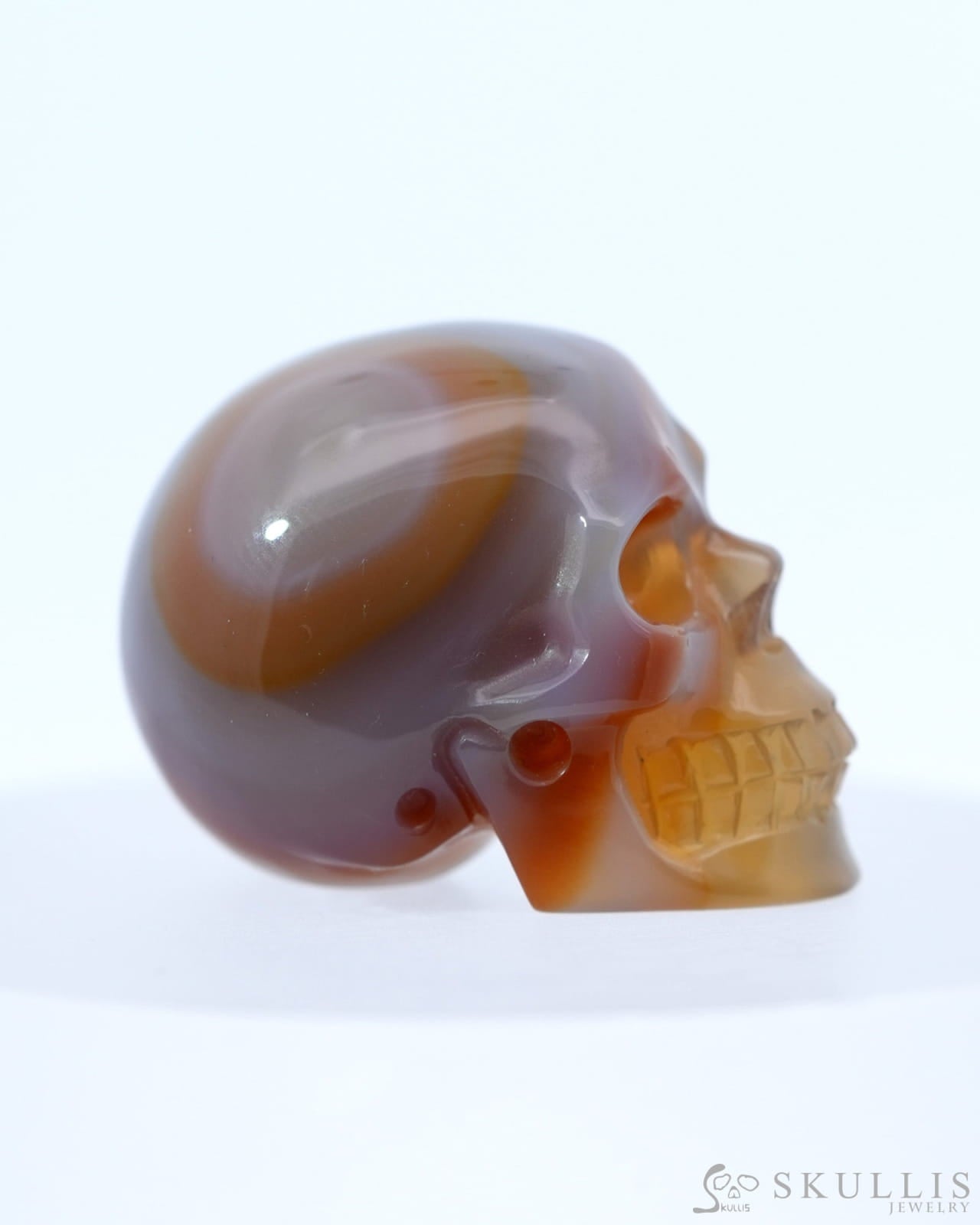 1.1’’Agate Carved Gem Skull Skullis Realistic - 0800037 Tiny Gemstone Skull