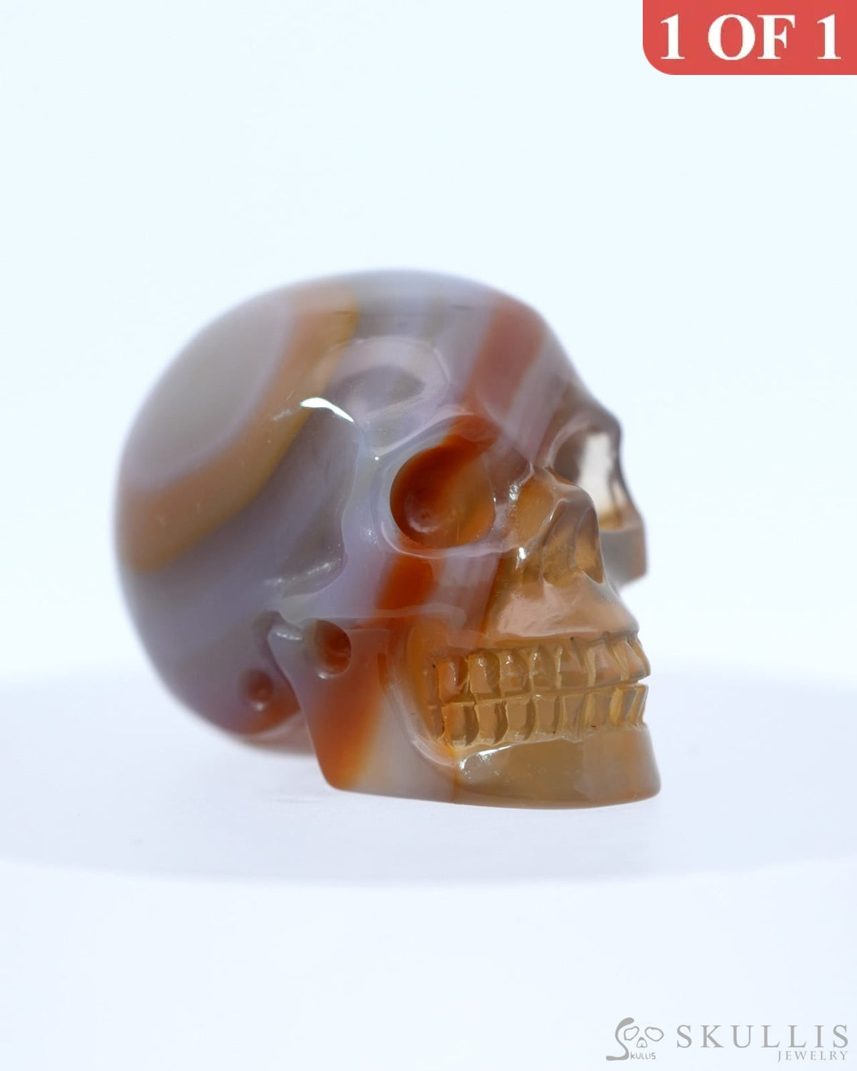 1.1’’Agate Carved Gem Skull Skullis Realistic - 0800037 Tiny Gemstone Skull