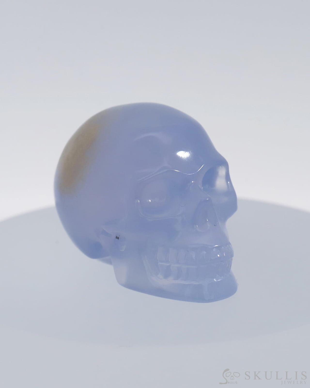 Gem Skull Of Blue Chalcedony Carved Realistic Tiny Gemstone