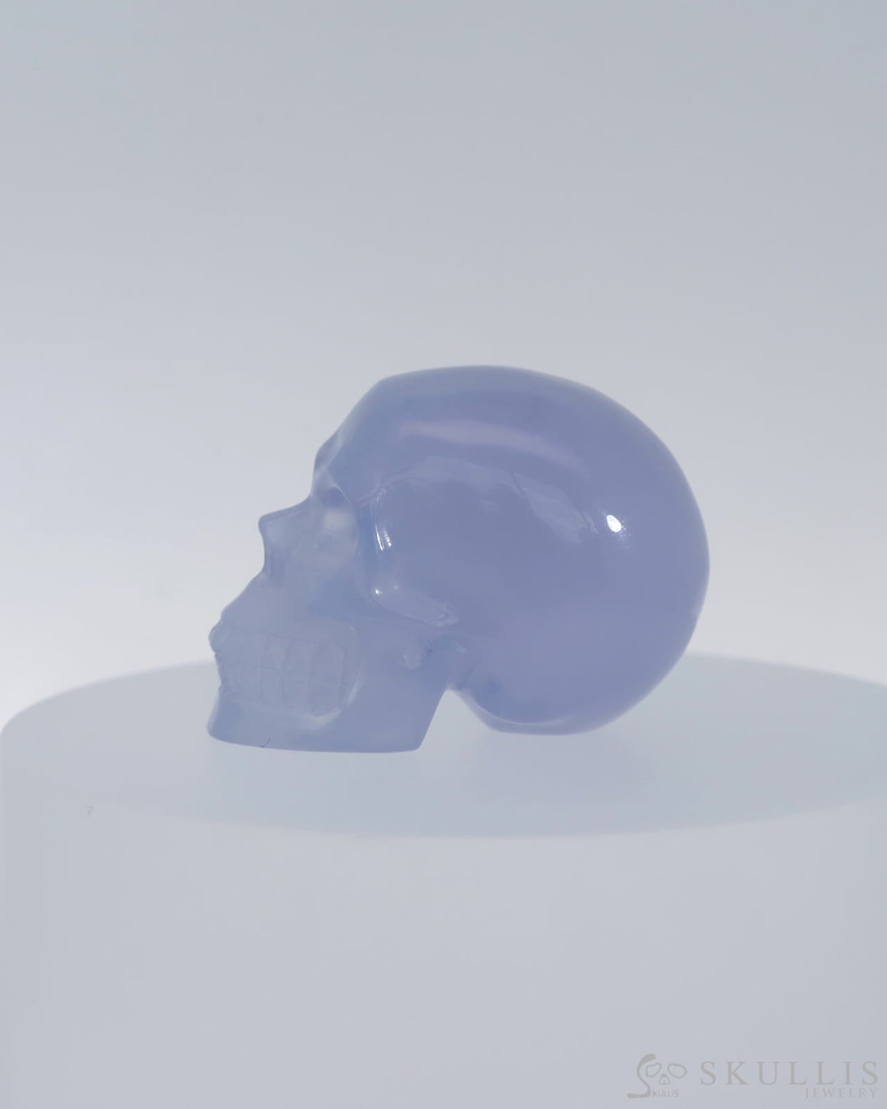 Gem Skull Of Blue Chalcedony Carved Realistic Tiny Gemstone