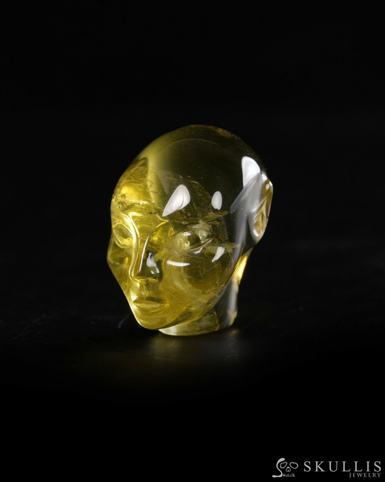 1.2’’ Citrine Hand Carved Gem Elf Skullis Realistic - 9900370 - Tiny Gemstone Skull