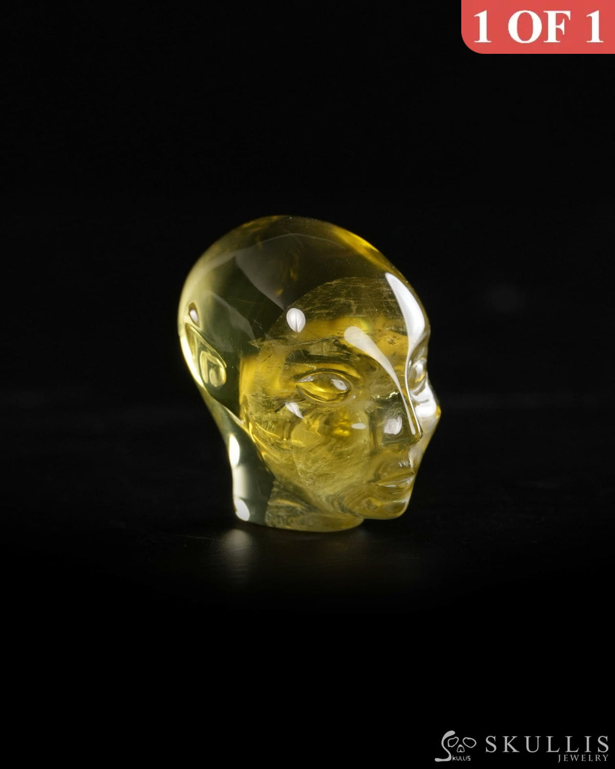 1.2’’ Citrine Hand Carved Gem Elf Skullis Realistic - 9900370 - Tiny Gemstone Skull
