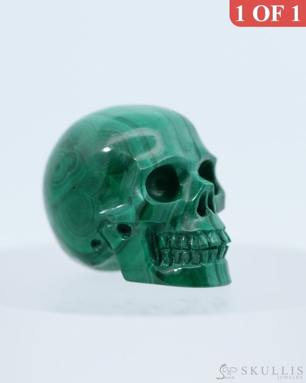 1.2’’ Malachite Carved Gem Skull Skullis Realistic - 0800039 Tiny Gemstone Skull