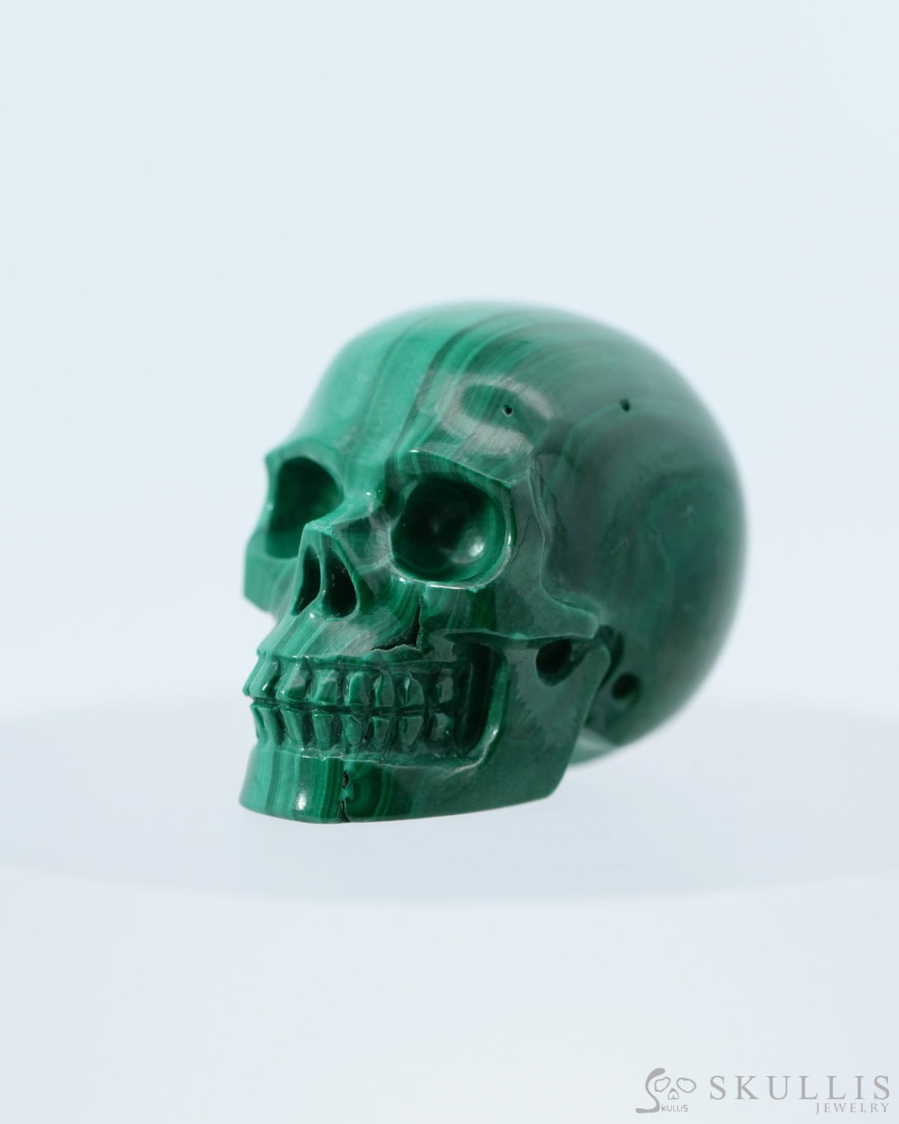 1.2’’ Malachite Carved Gem Skull Skullis Realistic - 0800039 Tiny Gemstone Skull