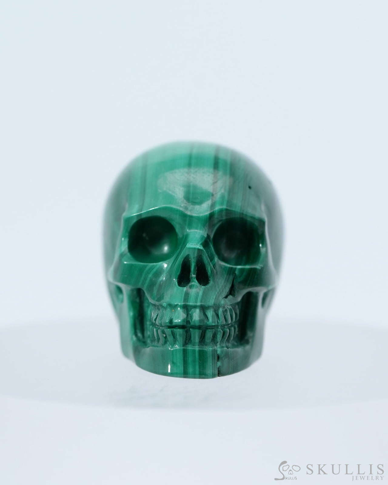 1.2’’ Malachite Carved Gem Skull Skullis Realistic - 0800039 Tiny Gemstone Skull
