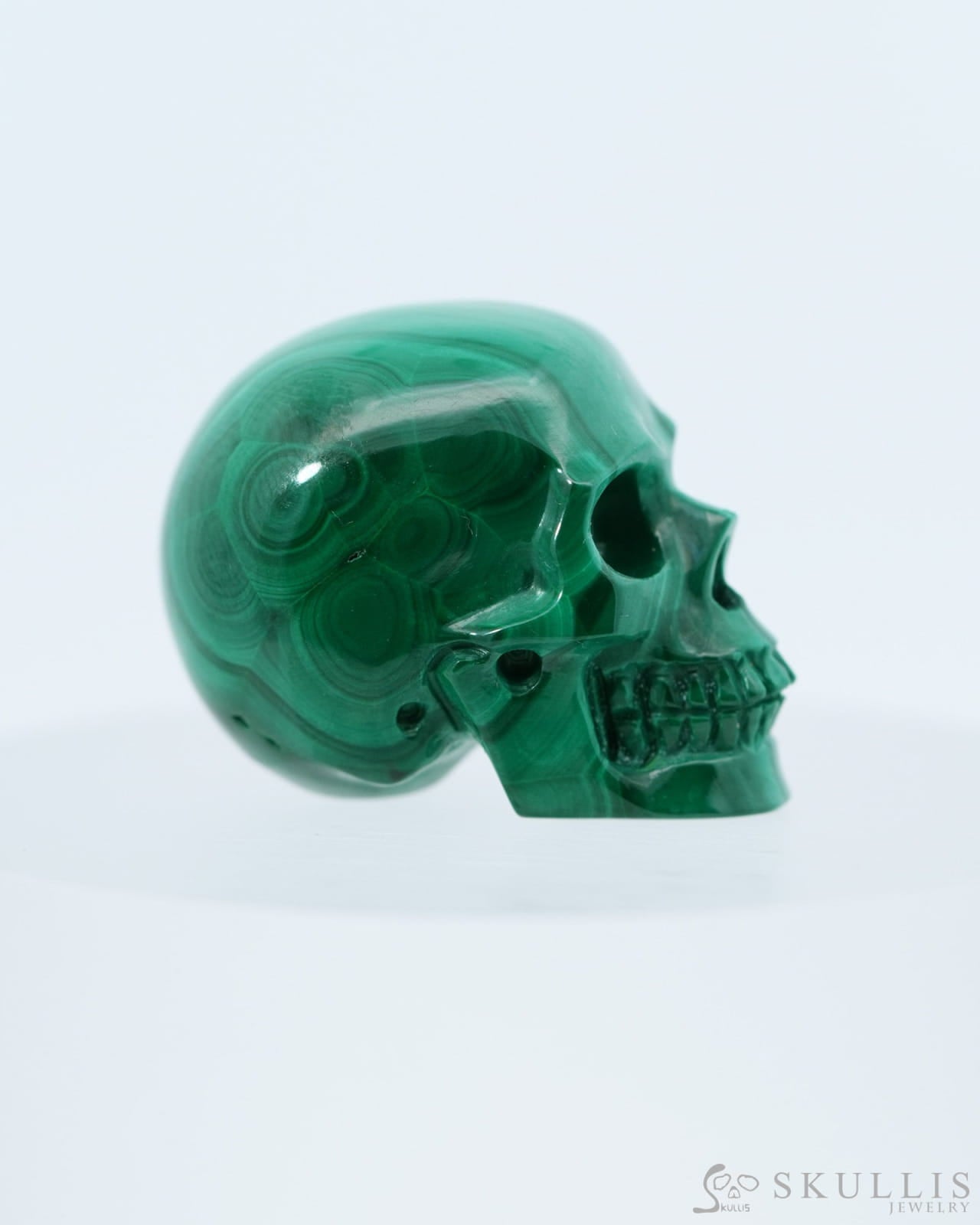1.2’’ Malachite Carved Gem Skull Skullis Realistic - 0800039 Tiny Gemstone Skull