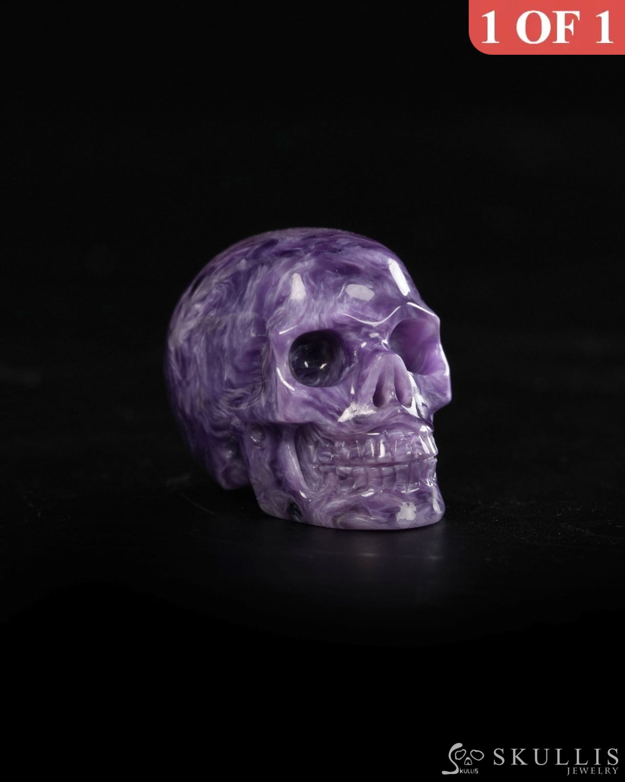 1.2’’ Russian Charoite Hand Carved Gem Skull Skullis Realistic - 9900372 - Tiny Gemstone Skull