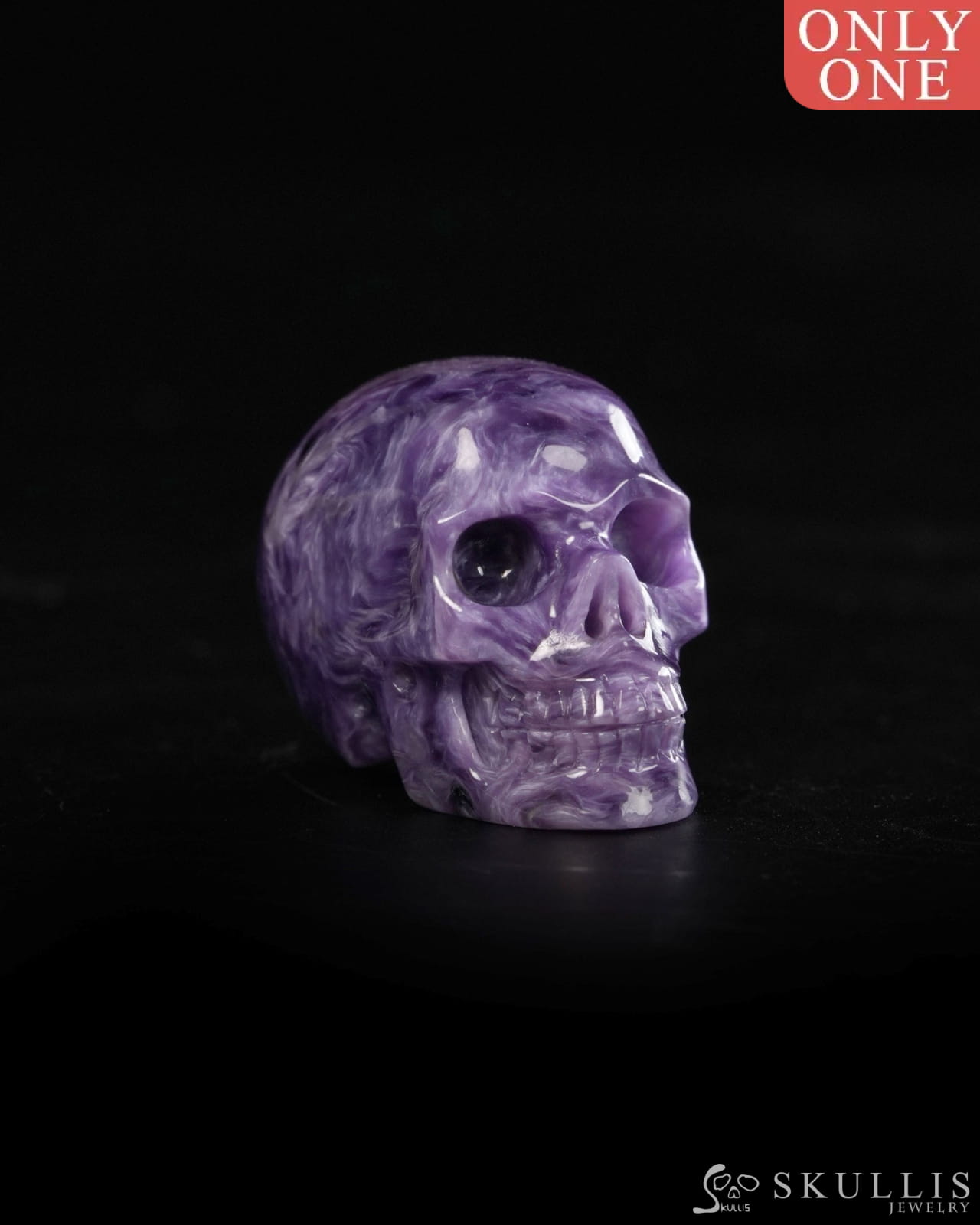 1.2’’ Russian Charoite Hand Carved Gem Skull Skullis Realistic - 9900372 - Tiny Gemstone Skull
