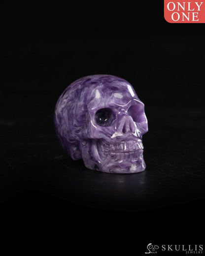1.2’’ Russian Charoite Hand Carved Gem Skull Skullis Realistic - 9900372 - Tiny Gemstone Skull