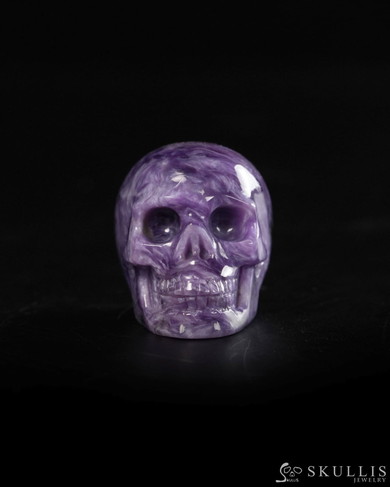 1.2’’ Russian Charoite Hand Carved Gem Skull Skullis Realistic - 9900372 - Tiny Gemstone Skull