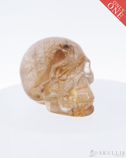 Gem Skull Of Rutilated Quartz Rock Crystal Carved Realistic Tiny Gemstone