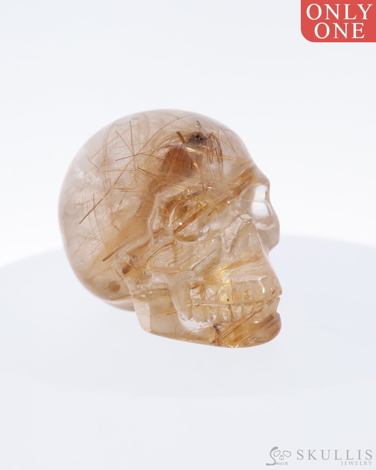 Gem Skull Of Rutilated Quartz Rock Crystal Carved Realistic Tiny Gemstone