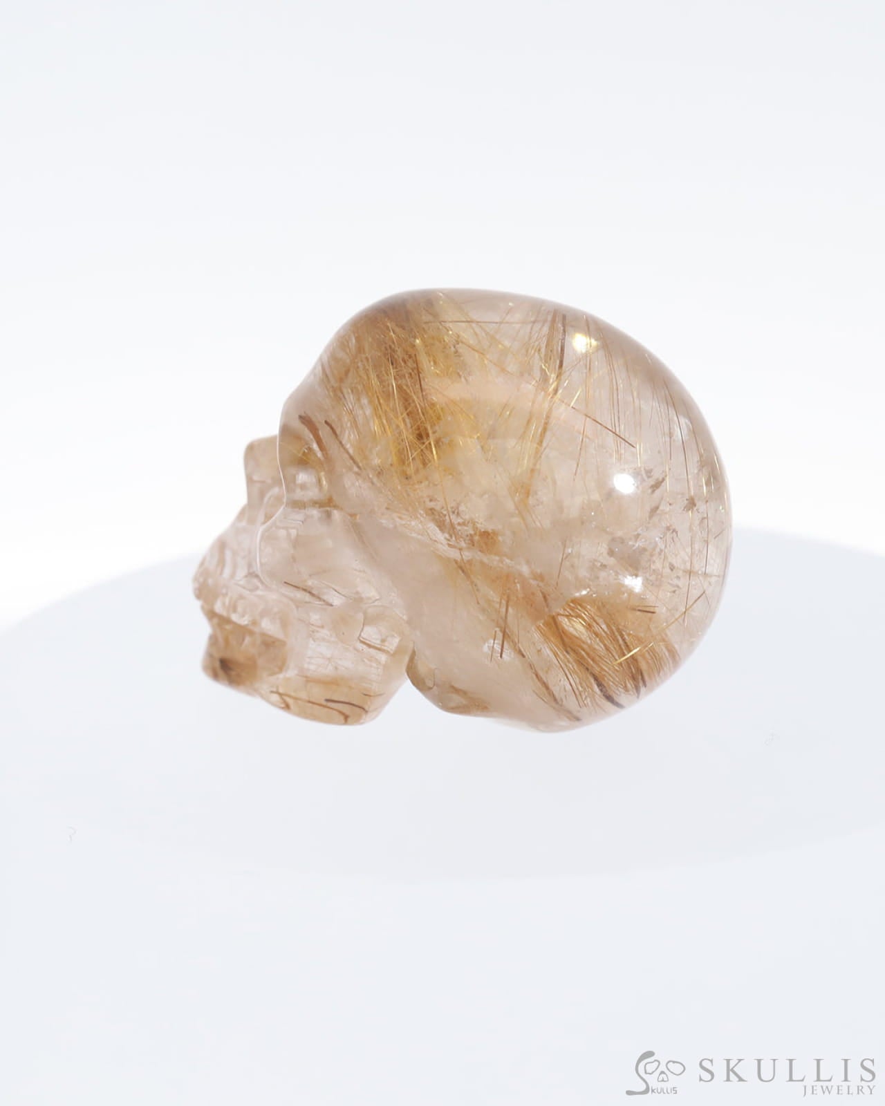 Gem Skull Of Rutilated Quartz Rock Crystal Carved Realistic Tiny Gemstone