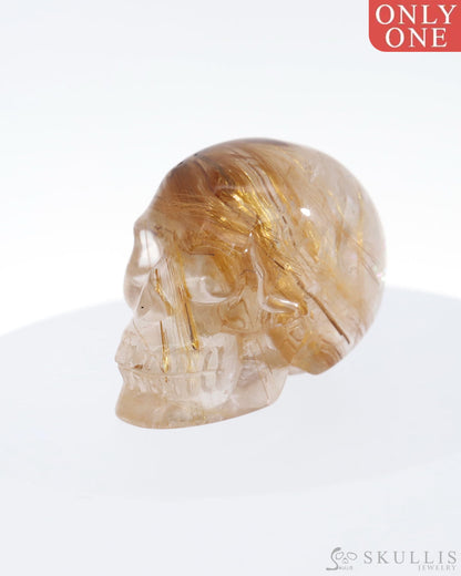 Gem Skull Of Rutilated Quartz Rock Crystal Carved Realistic Tiny Gemstone
