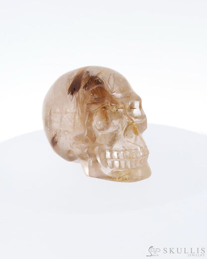 Gem Skull Of Rutilated Quartz Rock Crystal Carved Realistic Tiny Gemstone