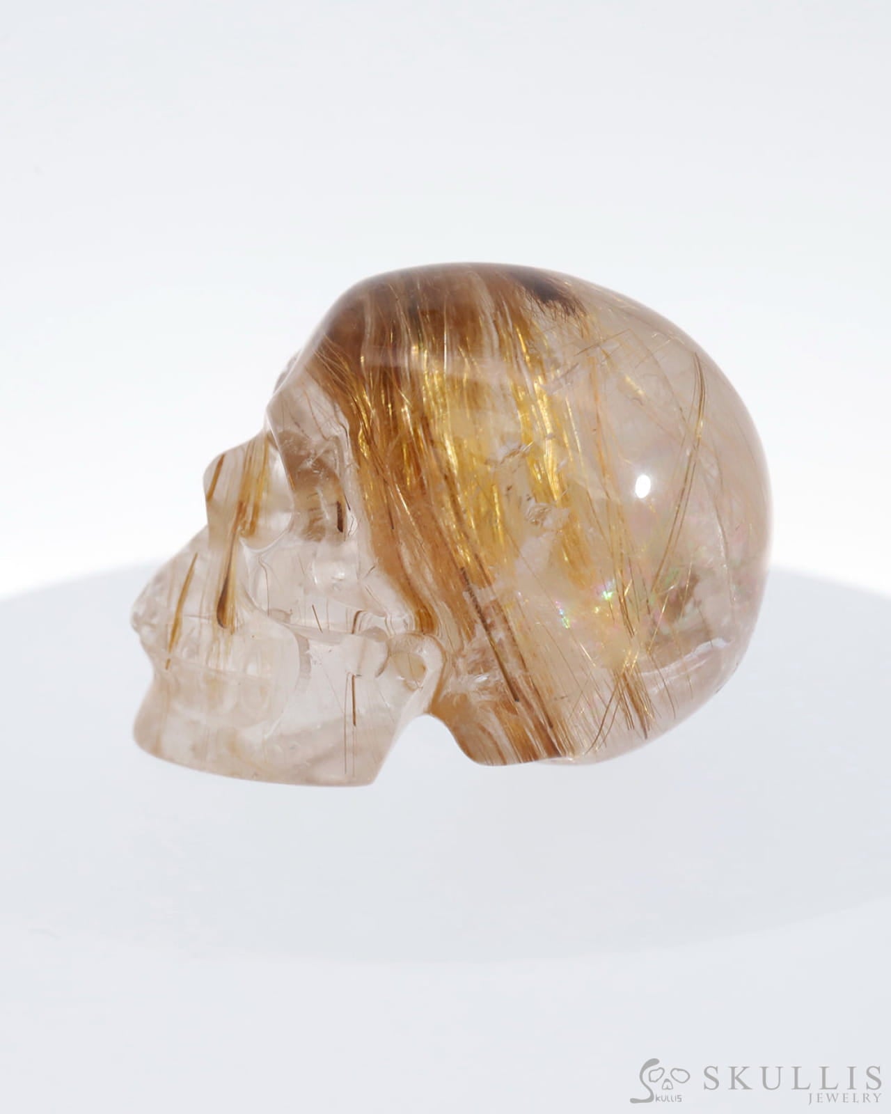 Gem Skull Of Rutilated Quartz Rock Crystal Carved Realistic Tiny Gemstone