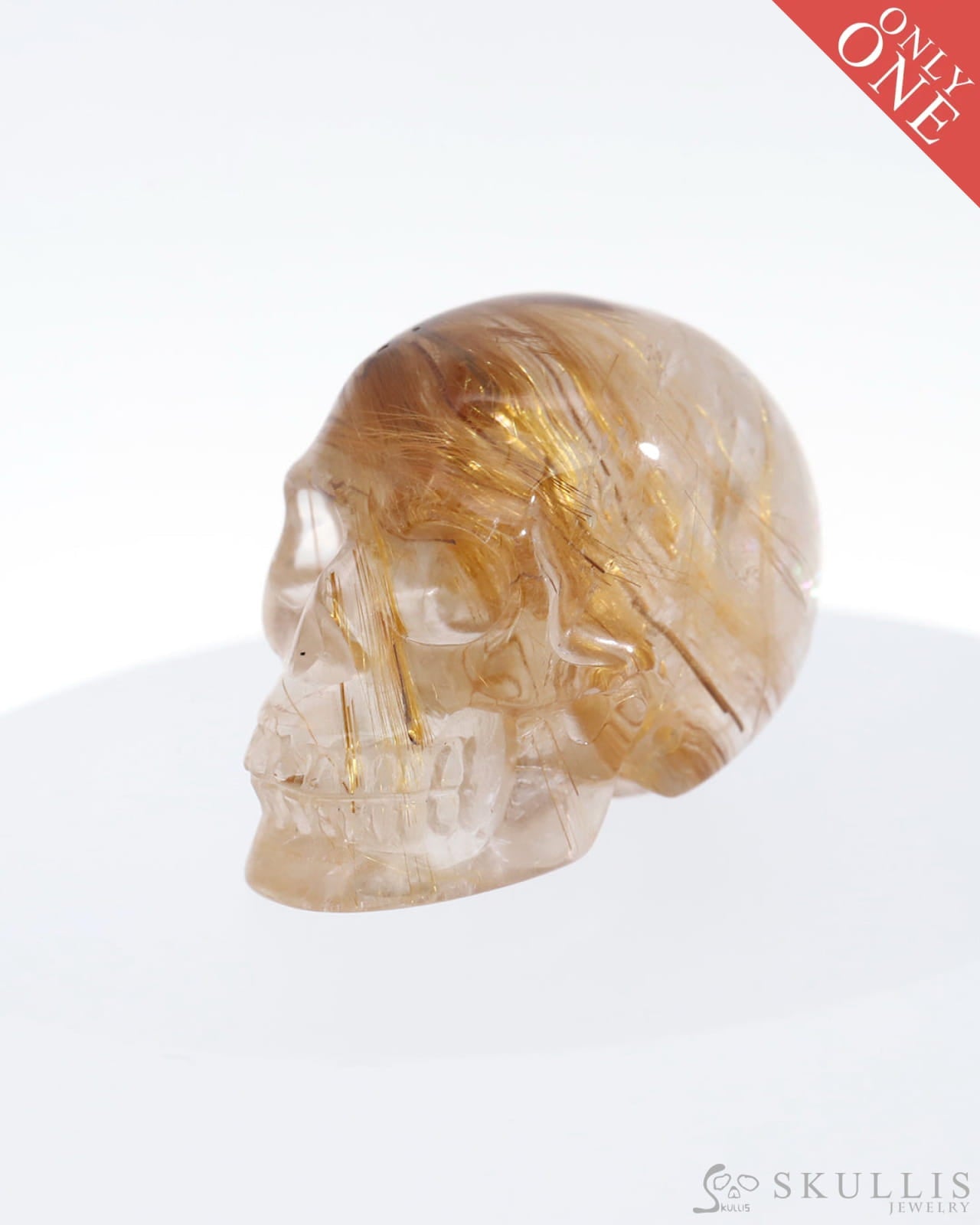 Gem Skull Of Rutilated Quartz Rock Crystal Carved Realistic Tiny Gemstone