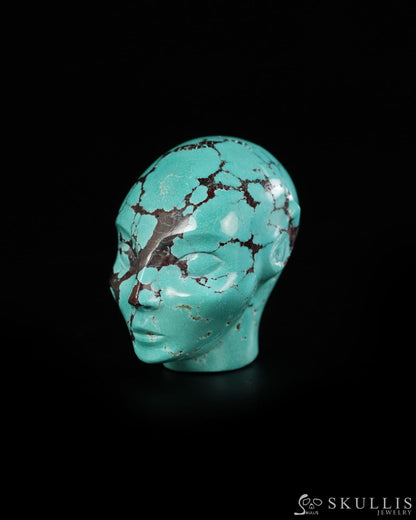 1.2’’ Spiderweb Turquoise (Matrix Turquoise) Hand Carved Gem Elf Skullis Realistic - 9900533 - Tiny Gemstone Skull