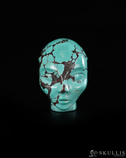 1.2’’ Spiderweb Turquoise (Matrix Turquoise) Hand Carved Gem Elf Skullis Realistic - 9900533 - Tiny Gemstone Skull