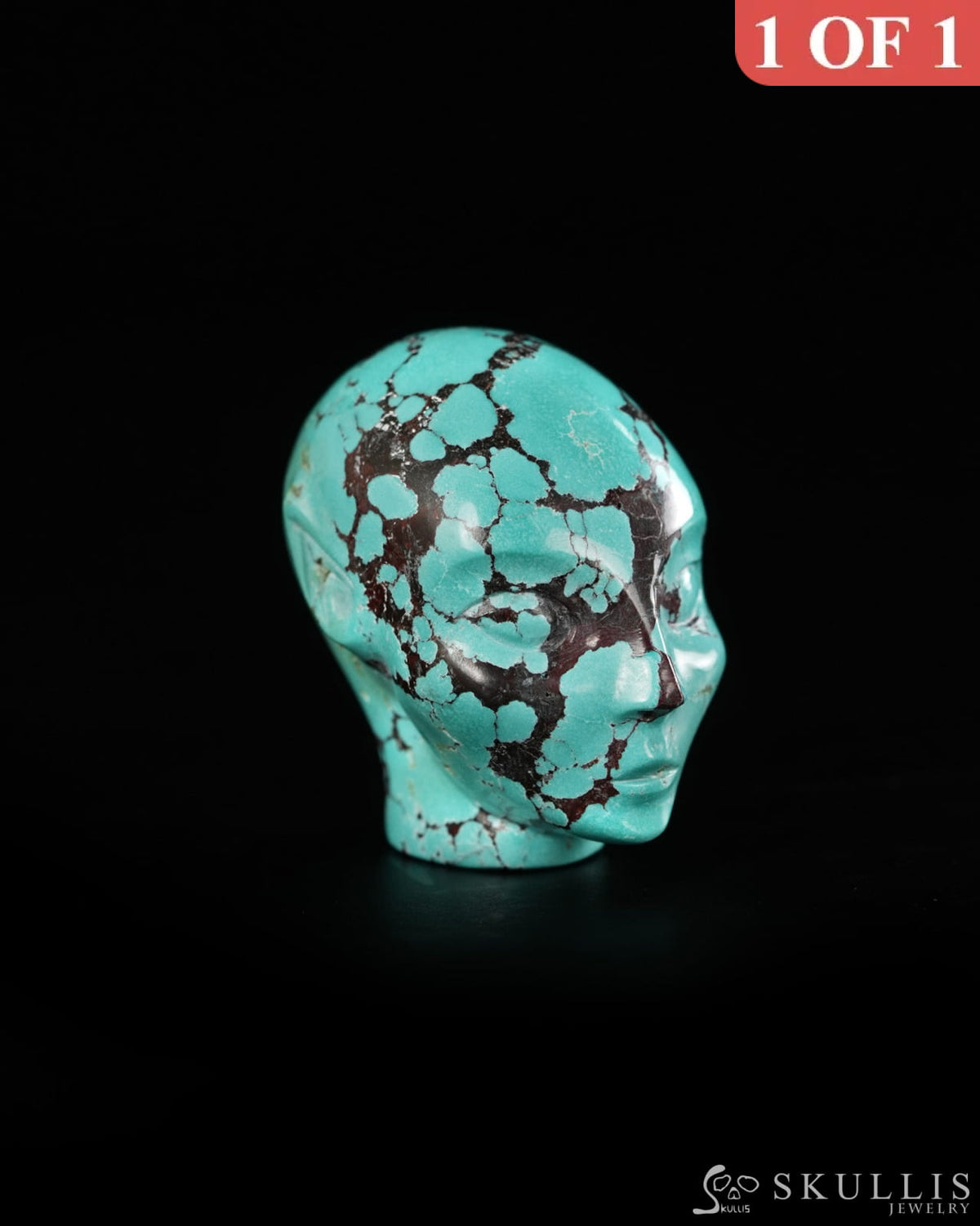 1.2’’ Spiderweb Turquoise (Matrix Turquoise) Hand Carved Gem Elf Skullis Realistic - 9900533 - Tiny Gemstone Skull