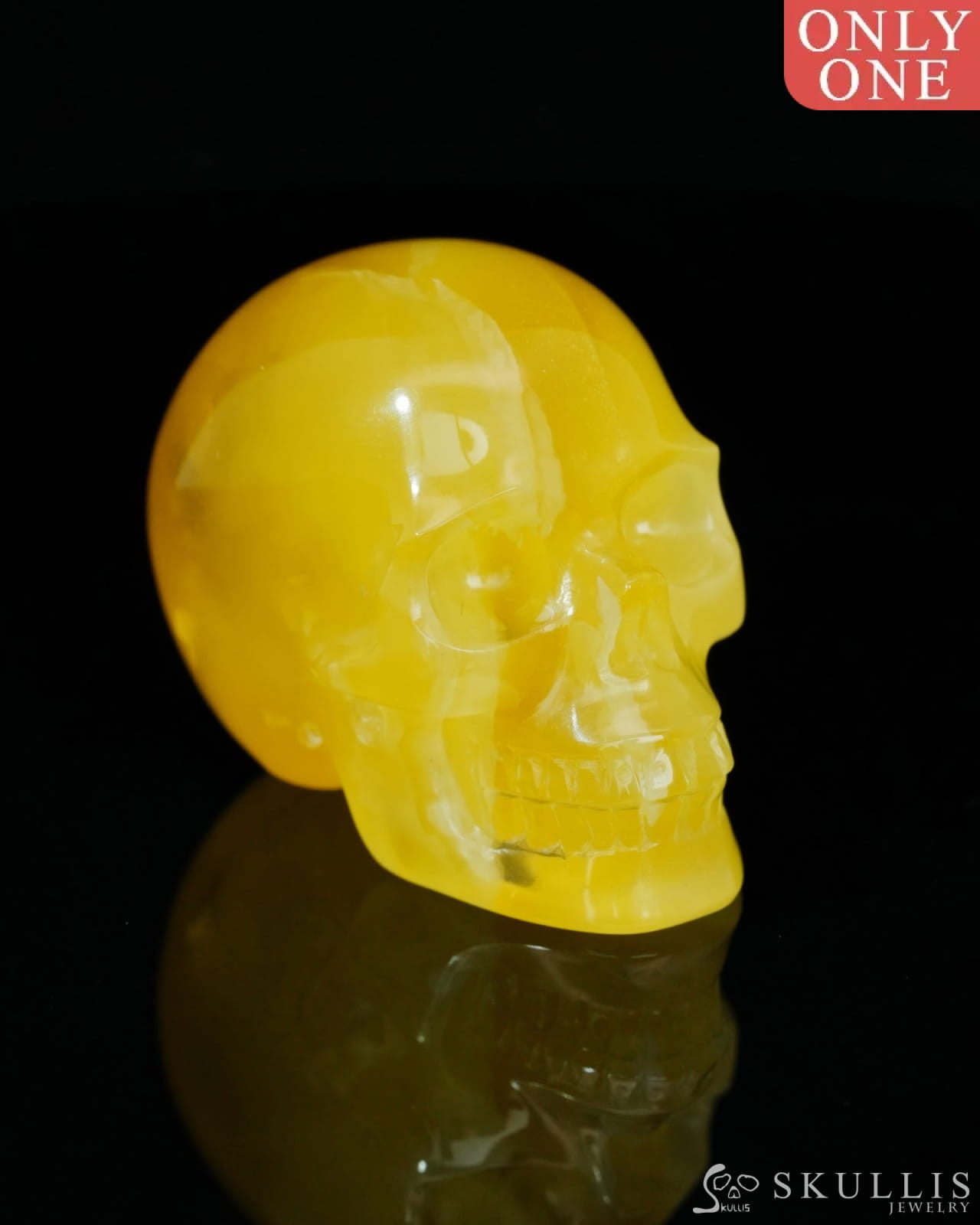 1.3’’ Baltic Amber Carved Gem Skull Skullis Realistic - 0500049 Tiny Gemstone Skull