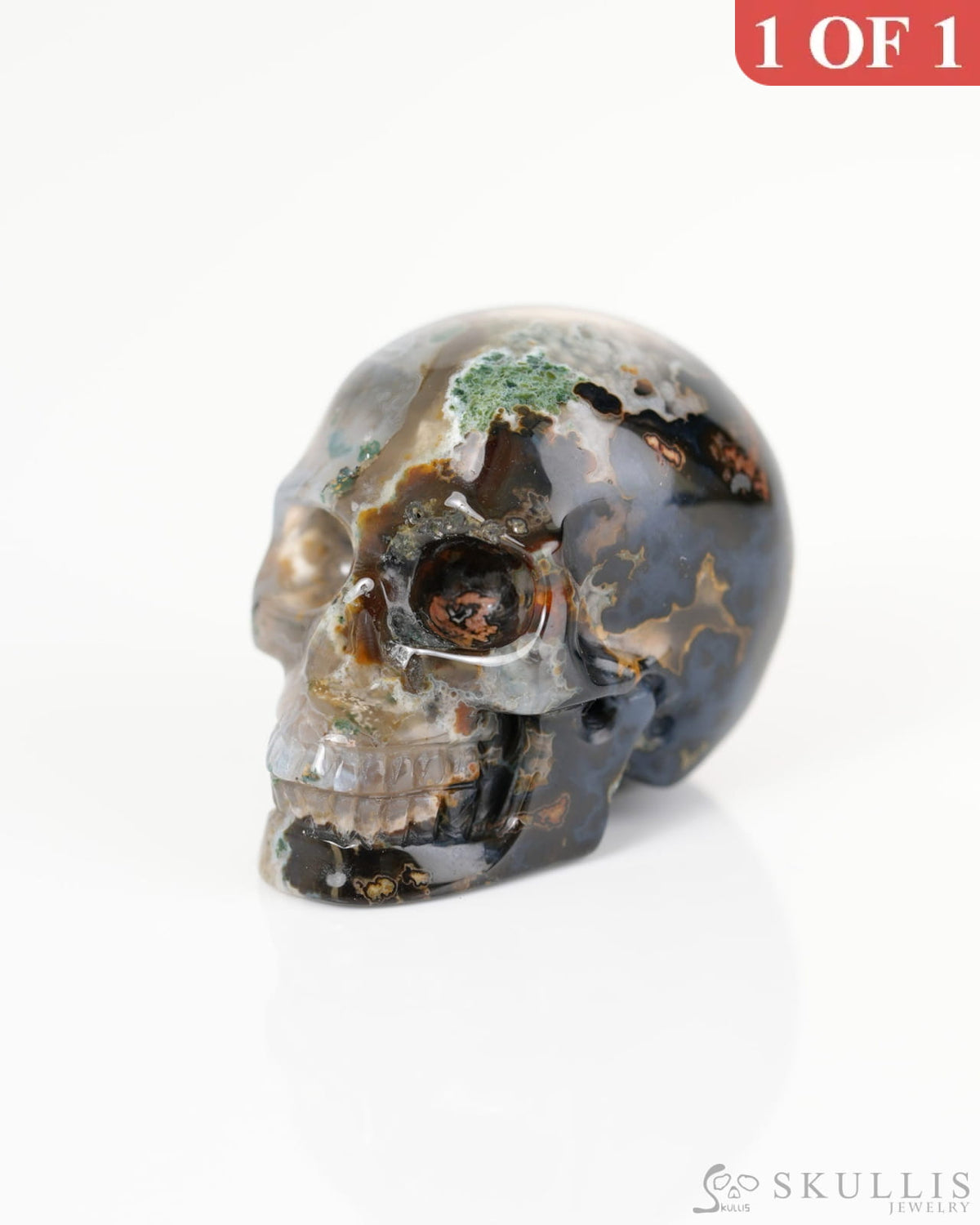 1.3’’ Green Moss Agate Carved Gem Skull Skullis Realistic - 9800342 Tiny Gemstone Skull