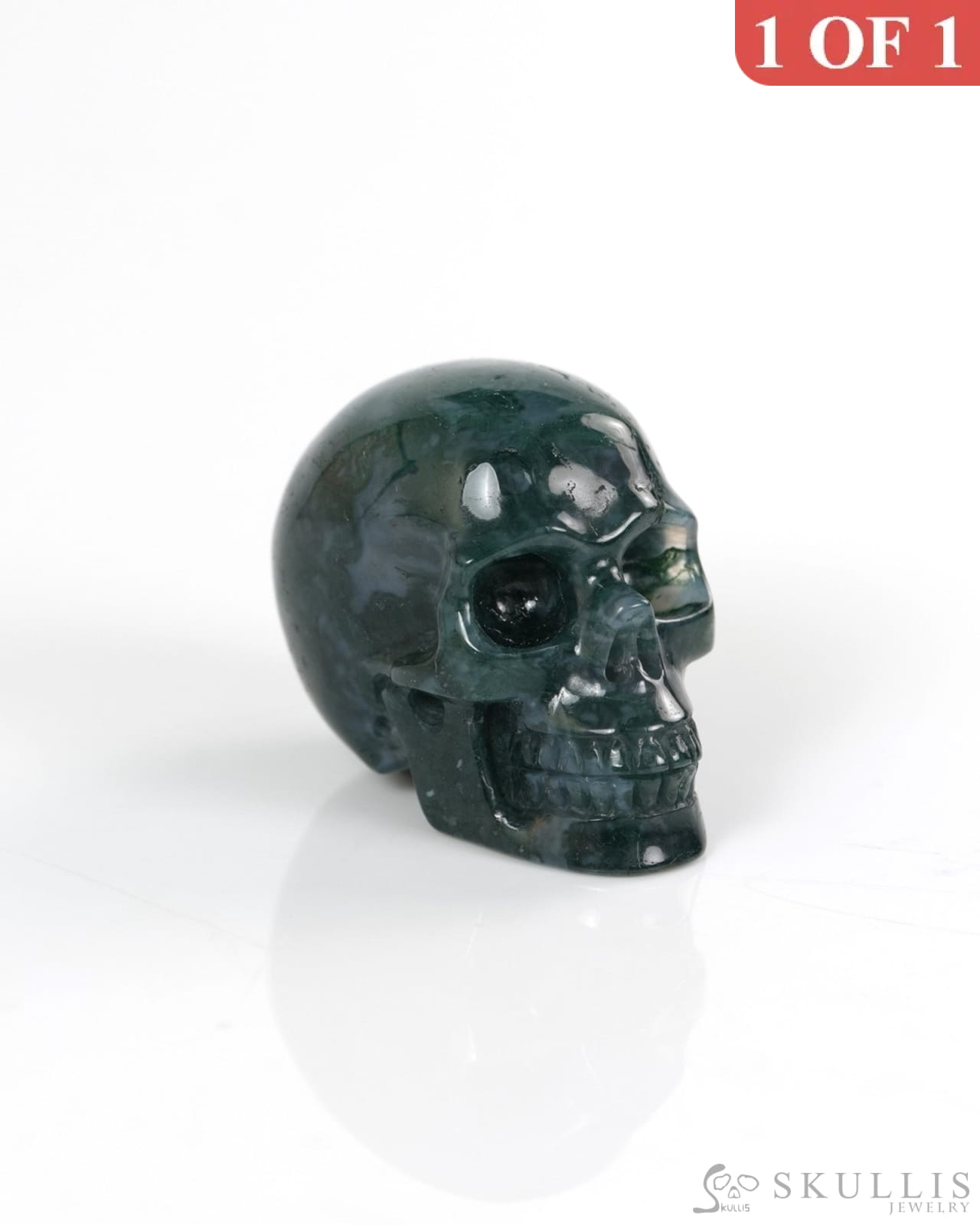 1.3’’ Green Moss Agate Carved Gem Skull Skullis Realistic - 9900147 - Tiny Gemstone Skull