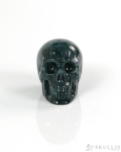1.3’’ Green Moss Agate Carved Gem Skull Skullis Realistic - 9900147 - Tiny Gemstone Skull