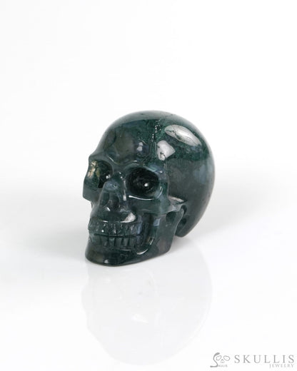 1.3’’ Green Moss Agate Carved Gem Skull Skullis Realistic - 9900147 - Tiny Gemstone Skull