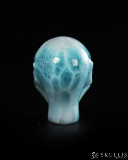 1.3’’ Larimar Hand Carved Gem Elf Skullis Realistic - 9900359 - Tiny Gemstone Skull