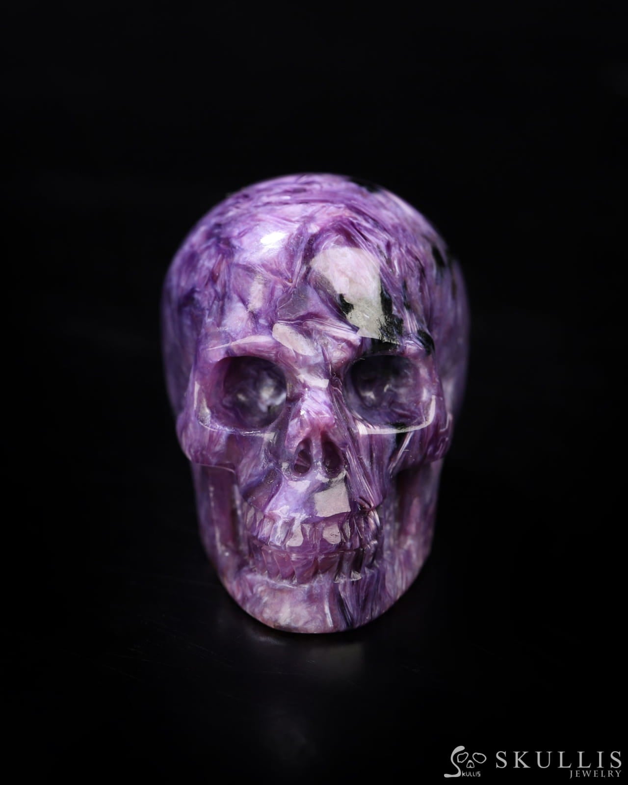 Rare 1.3’’ Russian Charoite Carved Gem Skull Skullis Realistic - 0800049 Tiny Gemstone Skull