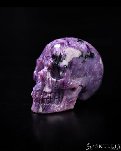 Rare 1.3’’ Russian Charoite Carved Gem Skull Skullis Realistic - 0800049 Tiny Gemstone Skull