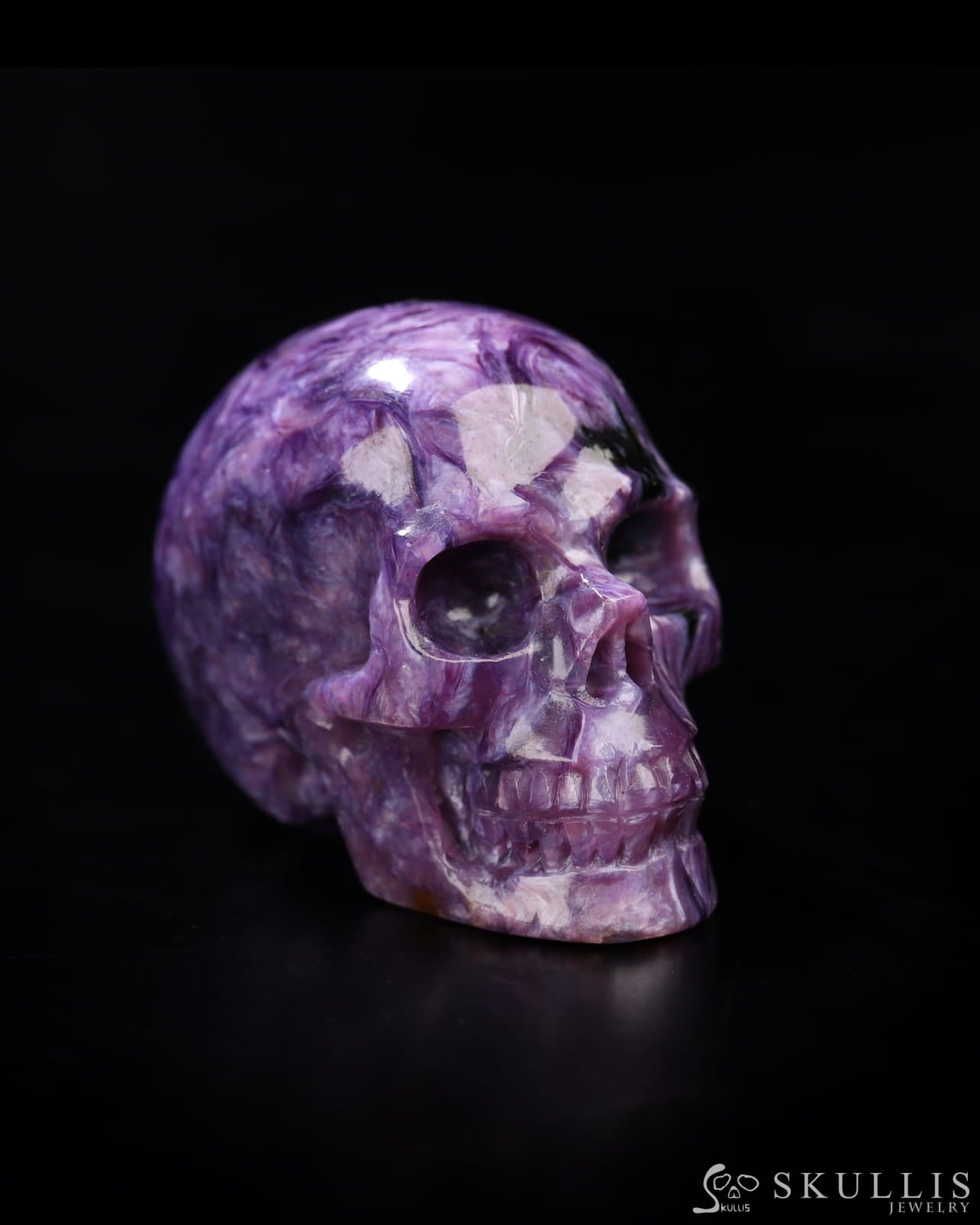 Rare 1.3’’ Russian Charoite Carved Gem Skull Skullis Realistic - 0800049 Tiny Gemstone Skull