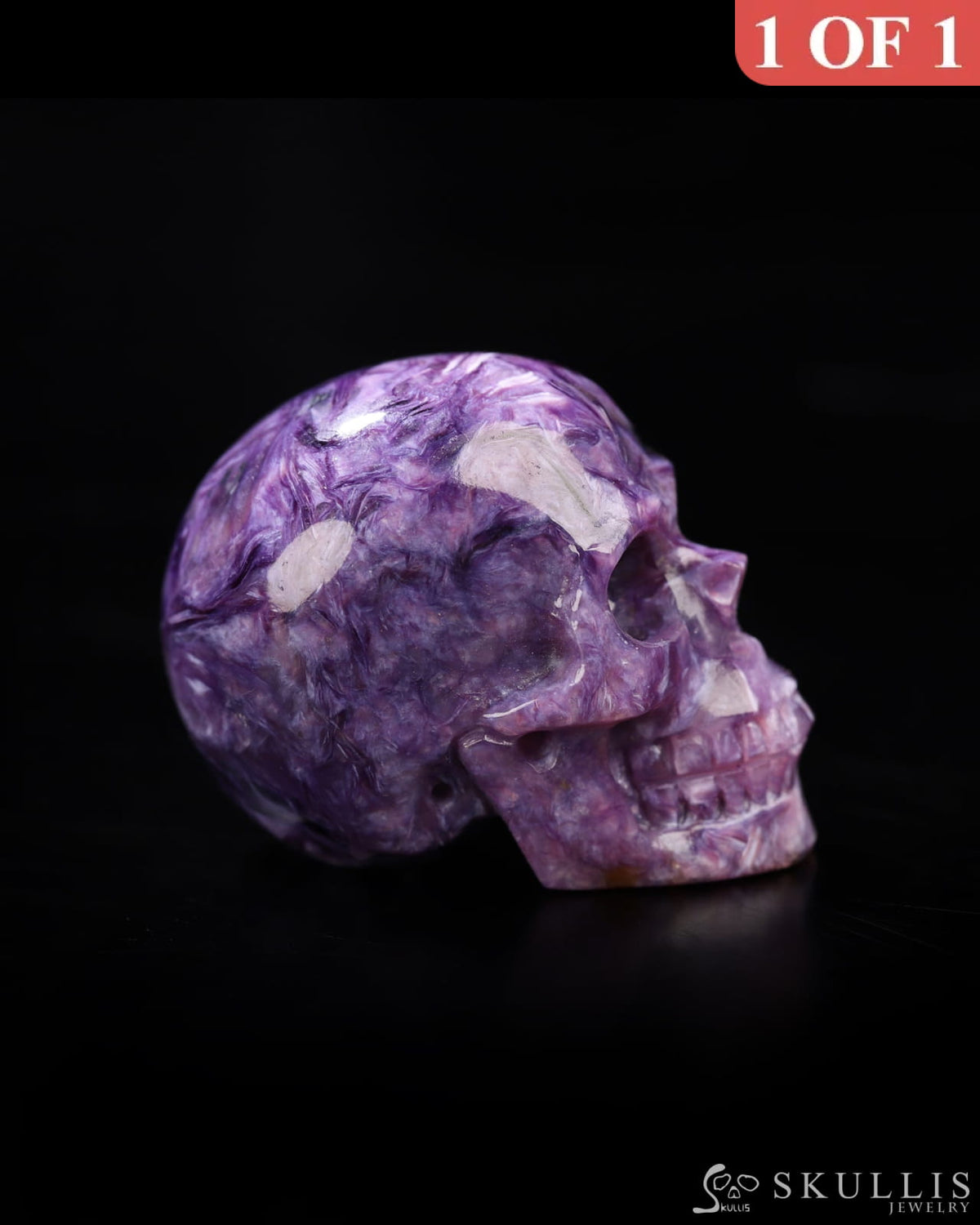 Rare 1.3’’ Russian Charoite Carved Gem Skull Skullis Realistic - 0800049 Tiny Gemstone Skull
