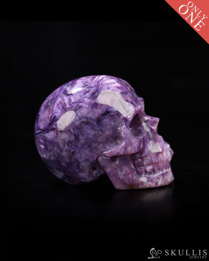 Rare 1.3’’ Russian Charoite Carved Gem Skull Skullis Realistic - 0800049 Tiny Gemstone Skull