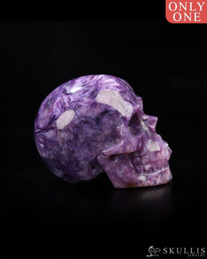 Rare 1.3’’ Russian Charoite Carved Gem Skull Skullis Realistic - 0800049 Tiny Gemstone Skull